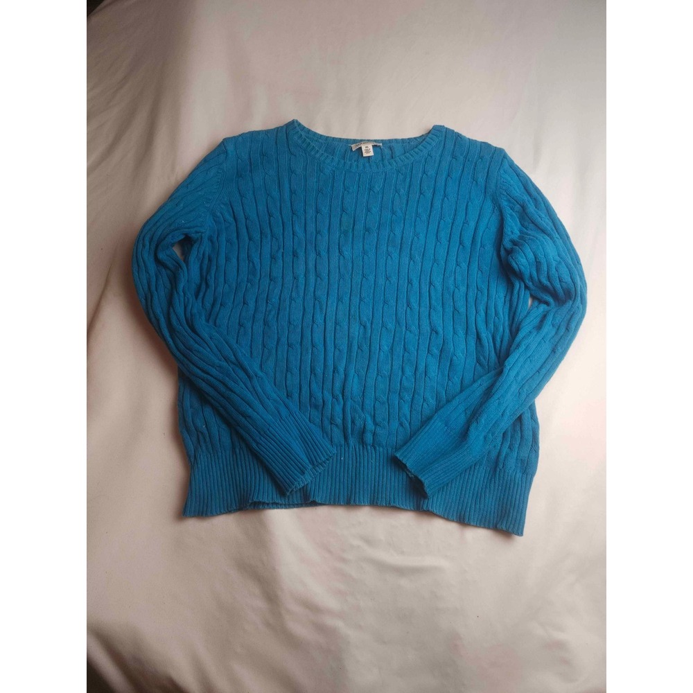 St. Johns Bay Turquoise Blue Cable Knit Crew Neck Sweater Womens XL